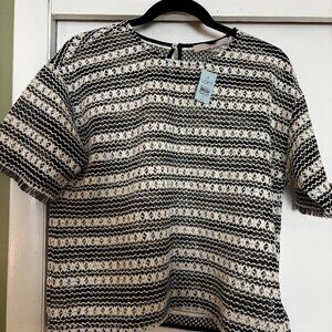 Loft Black / Ivory Open Stitch Top M NWT